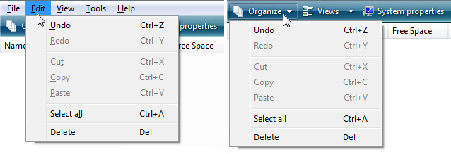 Captura de pantalla de las mismas opciones para diferentes comandos.