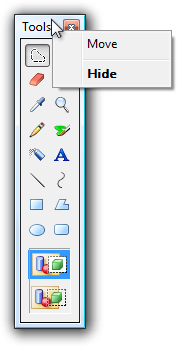 Captura de pantalla de la caja de herramientas con menú contextual.