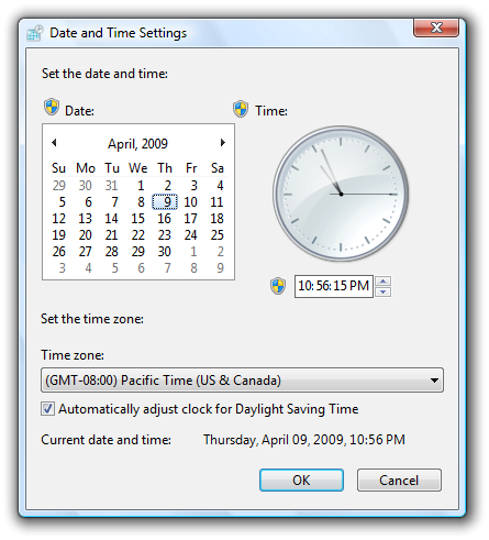 captura de pantalla del cuadro de diálogo de configuración de fecha y hora