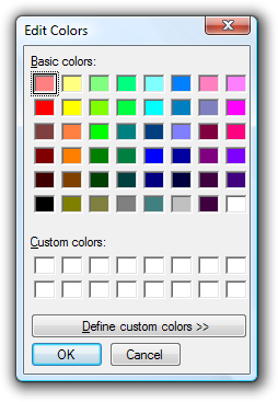 Captura de pantalla del cuadro de diálogo Editar colores.