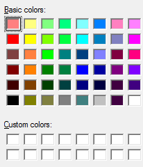 Captura de pantalla de grupos de colores básicos y personalizados.