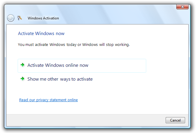 Captura de pantalla de las opciones de activación de Windows.